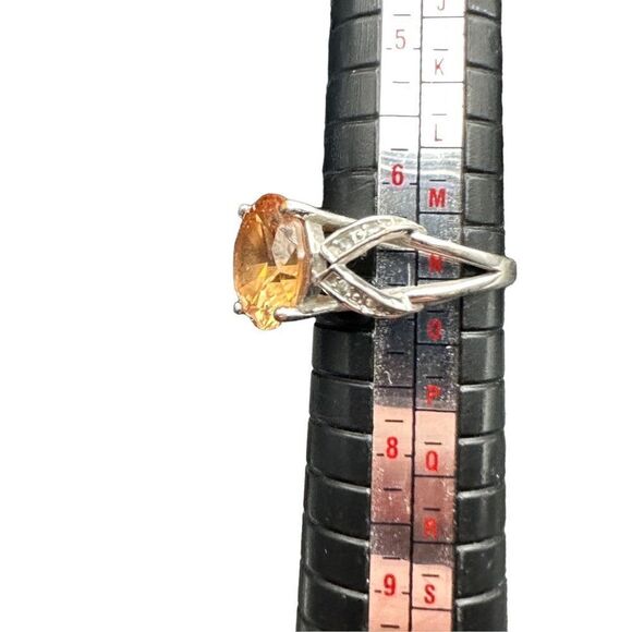 Sterling silver 925 round Citrine CZ flanked by small czs size 7 - Picture 11 of 12